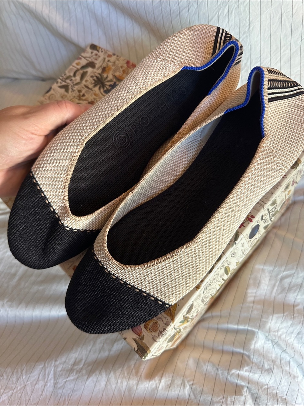 Rothy’s - Neutral and Black Knit Ballet Flats - Comfortable Slip-On Shoes - 7.5
